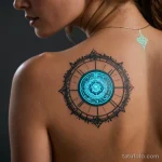 A close up of a tattoo that functions as a user interface, glowing and responding to her touch, _1 2025 №49 - фото tatufoto.com