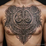 A close up of an ornate, biomechanical tattoo that seems to pulse with a soft light, 2025 №55 - фото tatufoto.com