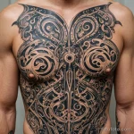 A close up of an ornate, biomechanical tattoo that seems to pulse with a soft light, _1 2025 №56 - фото tatufoto.com