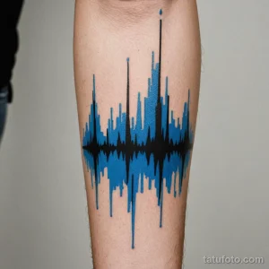 A photorealistic shot of a soundwave tattoo that emits a soft hum when touched, _1 2025 №101 - фото tatufoto.com