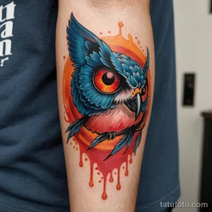 A photorealistic shot of a tattoo that changes color with the wearer's mood, shifting from cool blue to warm red, 2025 №104 - фото tatufoto.com