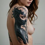 A photorealistic shot of a woman whose tattoo is a living symbiote, its texture and color subtly shifting, 2025 №108 - фото tatufoto.com