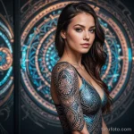 A tattoo design where a beautiful, ornamental pattern on a woman's forearm morphs into a functional, holographic user interface _1 2025 №162 - фото tatufoto.com