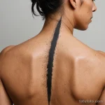 back of neck close up, vitiligo forming subtle vertical trail, tattoo of rising smoke done in ultra thin gradient lines and stip 2025 №08 - фото tatufoto.com