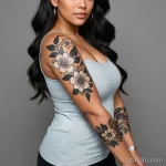 curvy woman with vitiligo from wrist to inner forearm, thick floral tattoo covering lower part, leaving pigment visible near elb 2025 №17 - фото tatufoto.com