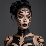 gothic model with vitiligo sharply contrasted against black lipstick and eyeshadow, neck vines and collarbone vines inked in dar 2025 №29 - фото tatufoto.com