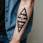 inner forearm close up, vitiligo forming parallel lines, geometric tattoo made of intersecting triangles and negative space circ 2025 №31 - фото tatufoto.com