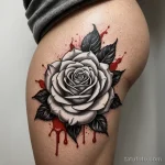 side waist macro with vitiligo following oblique muscle, tattoo of curved dagger and rose inked diagonally across the white pigm 2025 №49 - фото tatufoto.com