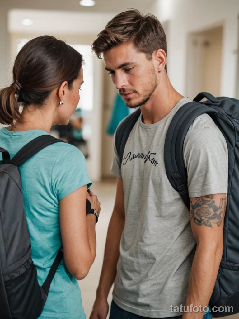 cinematic photo, a son packing his bags to leave home, his mother is pleading with him in the background The focus is on his ba №06 - tatufoto.com
