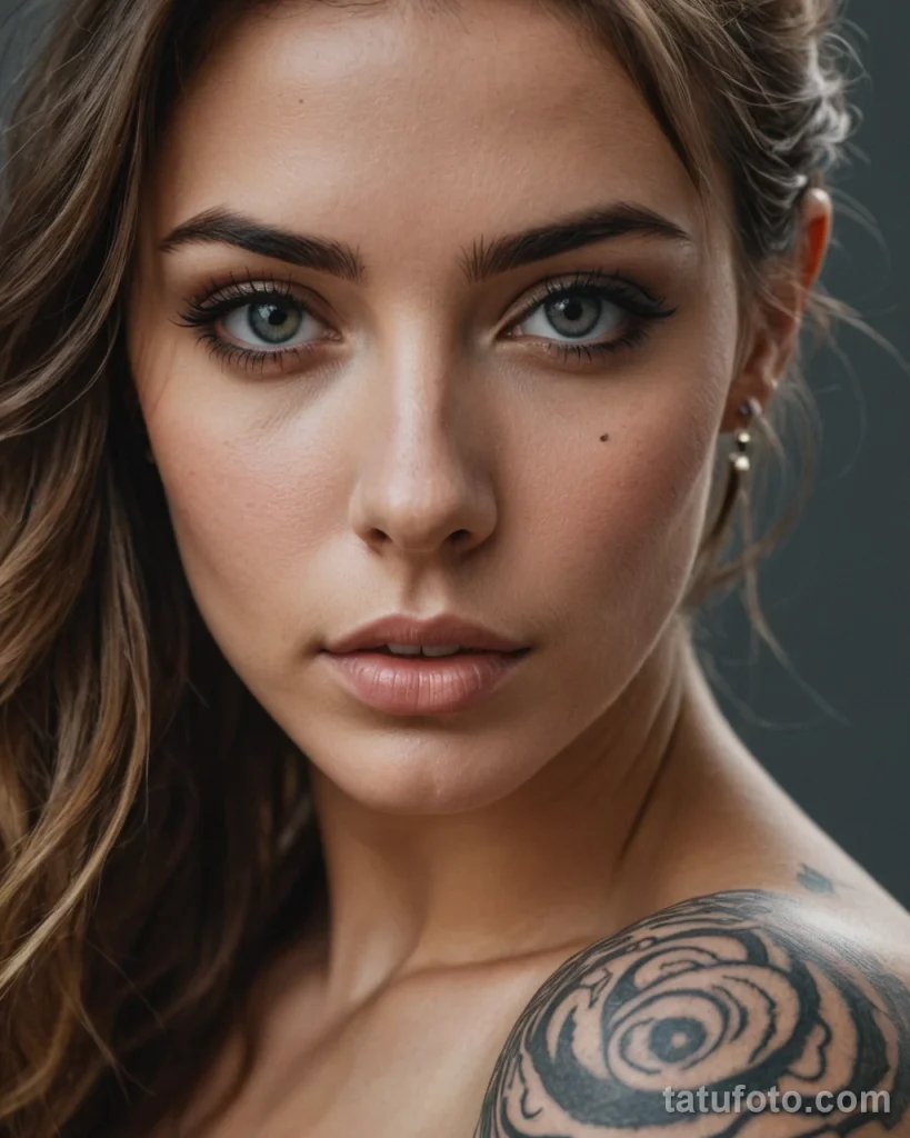 cinematic photo of a beautiful woman with a tattoo of a single, beautiful eye, but it is blind №08 - tatufoto.com