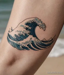 close up, a minimalist tattoo of a wave №35 - tatufoto.com