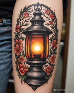 close up, a neo traditional tattoo of a lantern №40 - tatufoto.com