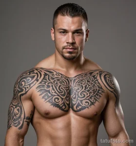 photorealistic portrait, a male professional wrestler, tribal tattoos №93 - tatufoto.com