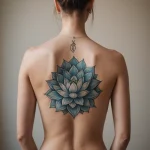 photorealistic portrait, a serene female yoga instructor, delicate lotus mandala tattoo on her back №94 - tatufoto.com