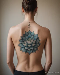 photorealistic portrait, a serene female yoga instructor, delicate lotus mandala tattoo on her back №94 - tatufoto.com