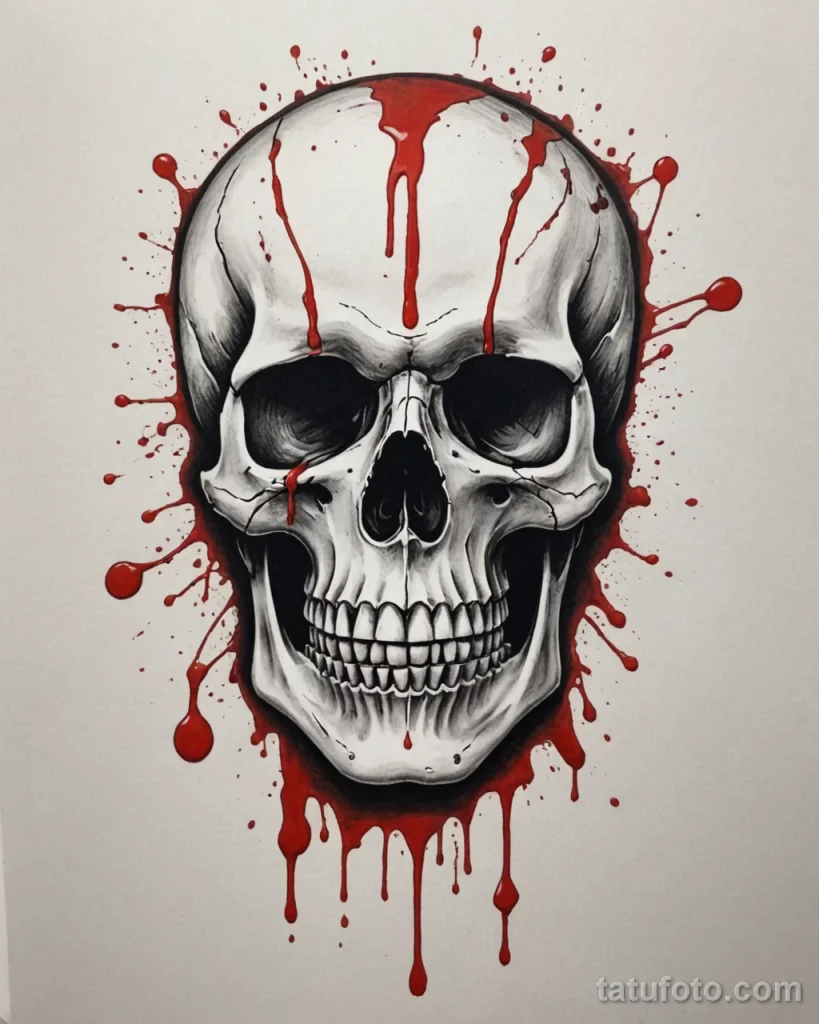 s tattoo design, a skull, with a single, bloody handprint on its forehead №74 - tatufoto.com