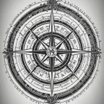 tattoo design, a Vegvisir (Norse compass), but the staves are deconstructed and rearranged into a glitch art pattern, a sigil fo №174 - tatufoto.com