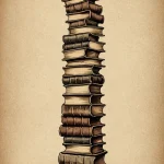 Эскиз татуировки в виде высокой стопки книг, выполненный в реалистичном стиле. Подходит для любителей чтения и знаний.