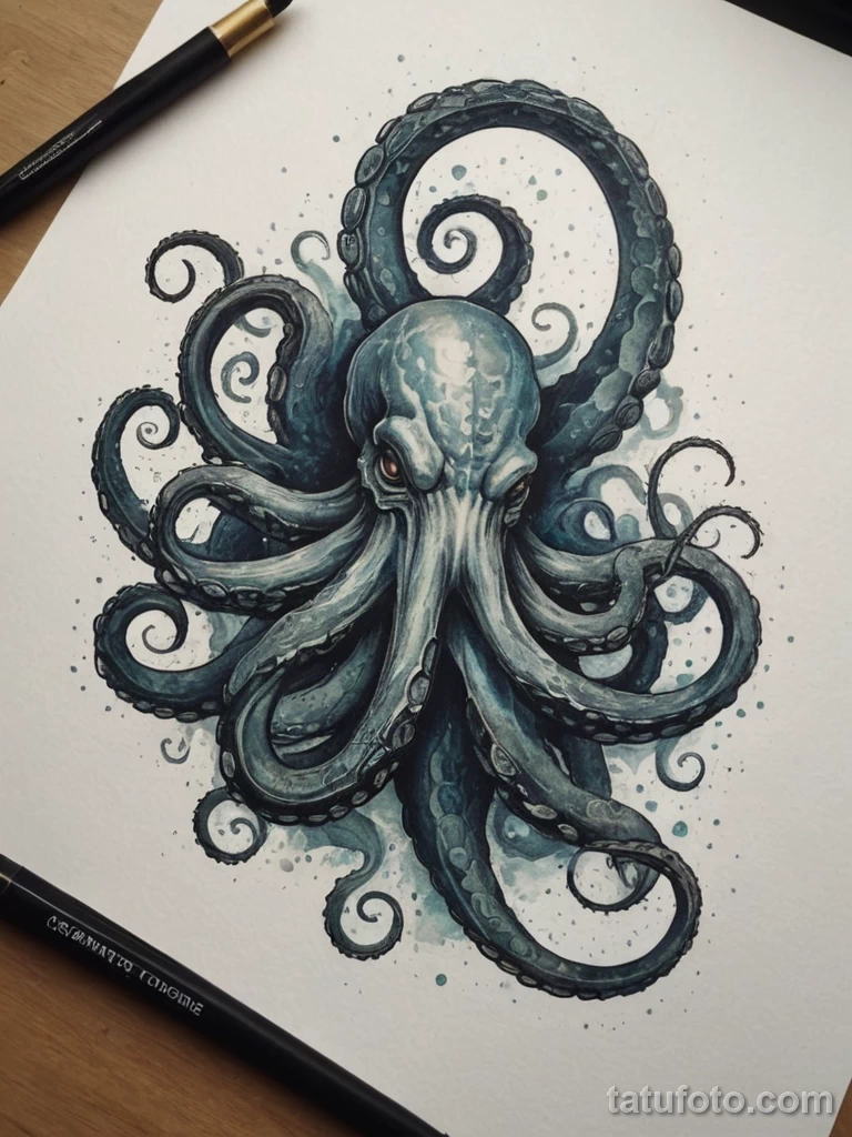 tattoo design, a kraken whose tentacles are made of beautiful, swirling nebulae №186 - tatufoto.com
