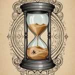 Эскиз татуировки в виде песочных часов, внутри которых изображена фигура человека. Символизирует течение времени и бренность бытия.