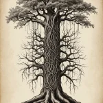 tattoo design, a tree's root system, but it is plugging into a giant, buried server rack, drawing data from the earth, bio tech №173 - tatufoto.com