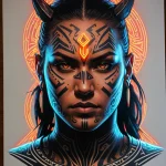tattoo design, a warrior's face with tribal markings, but the markings are glowing, neon lines of light, cyberpunk, tribal №175 - tatufoto.com