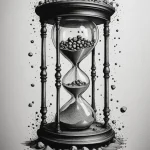 Эскиз татуировки: песочные часы, наполненные песком, с детальной проработкой стекла и основания. Минималистичный и символичный рисунок.