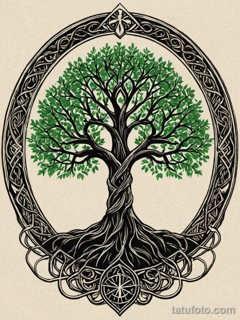 tattoo design, the Tree of Life (Kabbalah), but the Sephiroth are connected by fiber optic cables, and the tree is growing from №191 - tatufoto.com