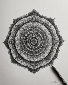 tattoo sketch, blackwork design of a dotwork mandala, on white paper №95 - tatufoto.com