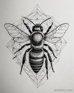 tattoo sketch, geometric design of a bee, sacred geometry, on white paper №102 - tatufoto.com