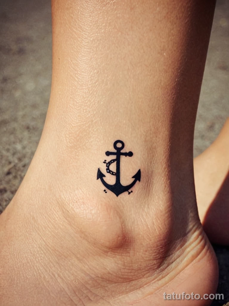 tiny tattoo design, a small, simple anchor on the foot, traditional, minimalist №64 - tatufoto.com