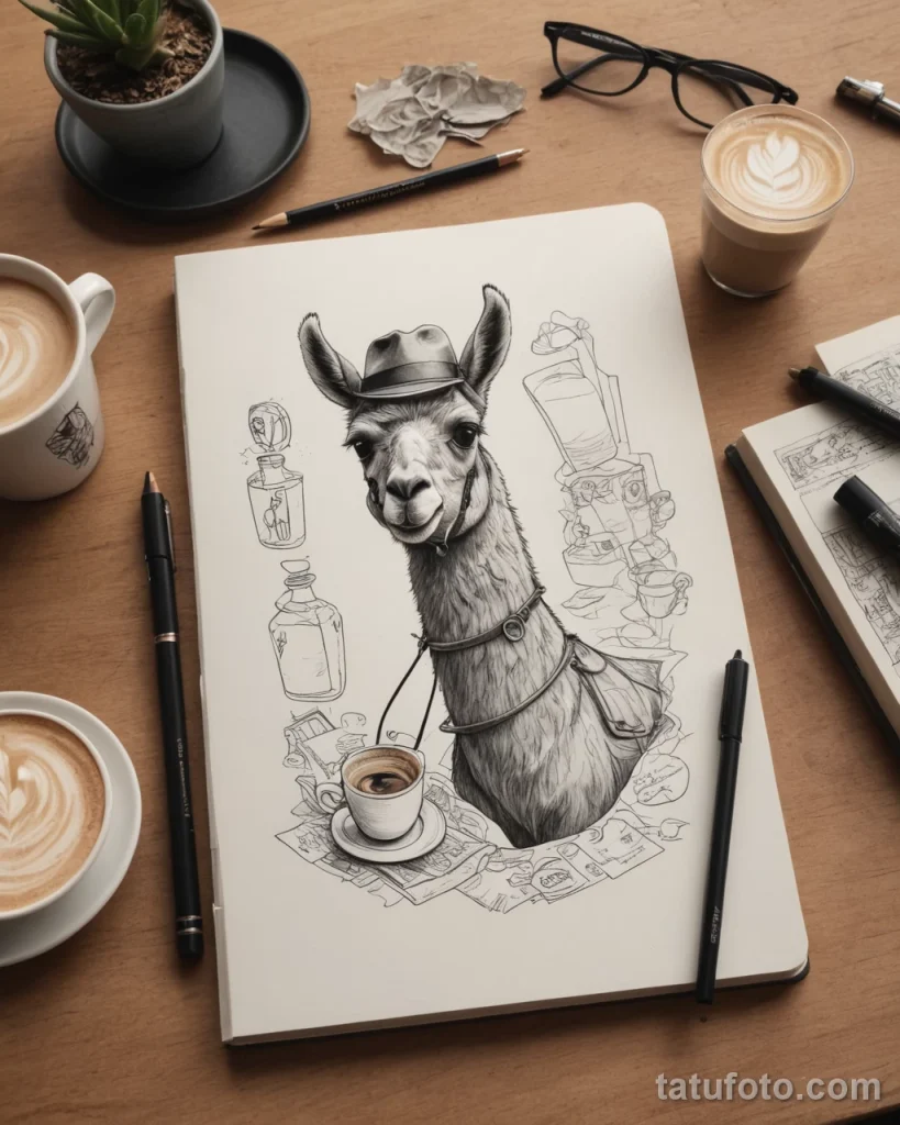 Идея для татуировки с ламой 2025 №39 - tatufoto.com