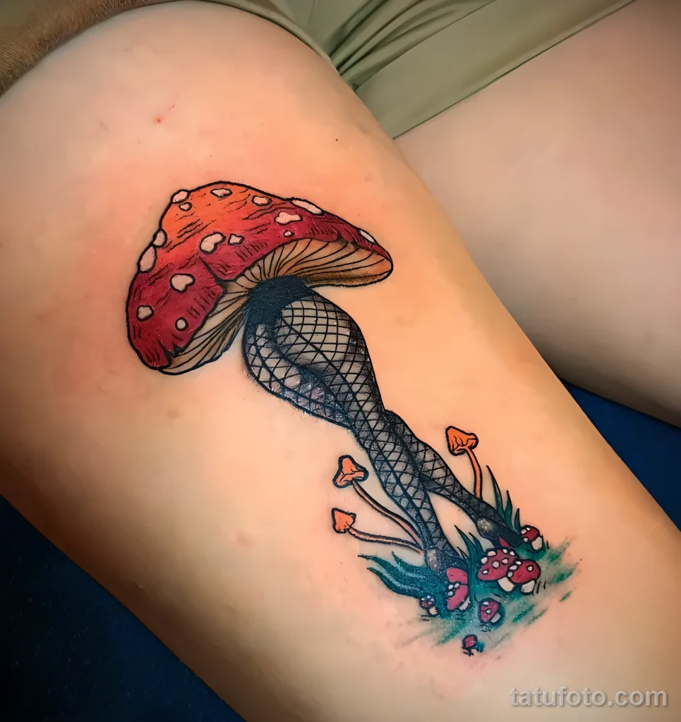 Пример рисунка татуировки с мухомором грибом 2025 №25 - tatufoto.com