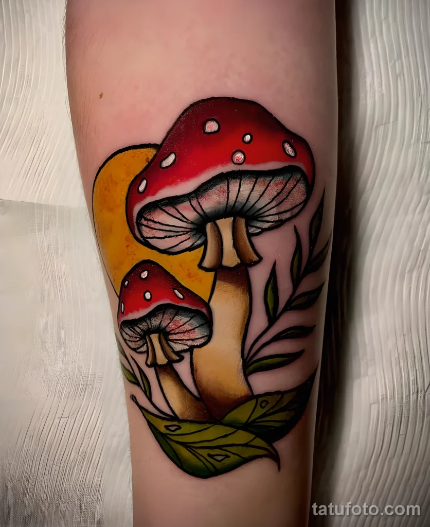 Пример рисунка татуировки с мухомором грибом 2025 №34 - tatufoto.com