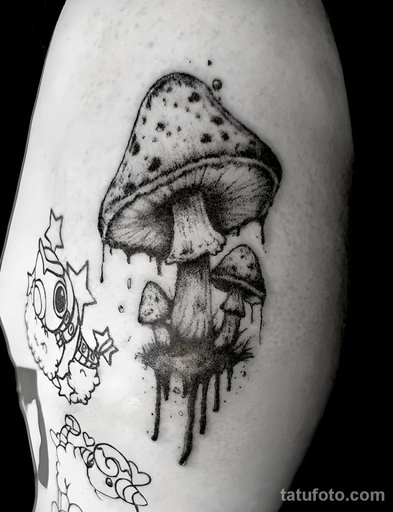 Пример рисунка татуировки с мухомором грибом 2025 №37 - tatufoto.com