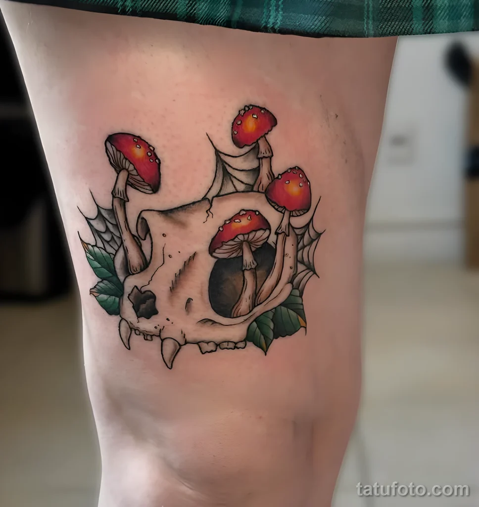 Пример рисунка татуировки с мухомором грибом 2025 №43 - tatufoto.com