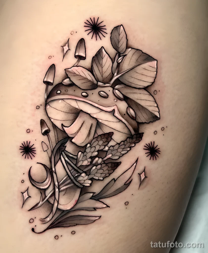 Пример рисунка татуировки с мухомором грибом 2025 №60 - tatufoto.com