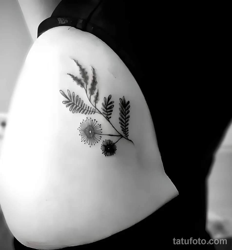 Пример татуировки с цветами Мимозы 2025 №32 - tatufoto.com