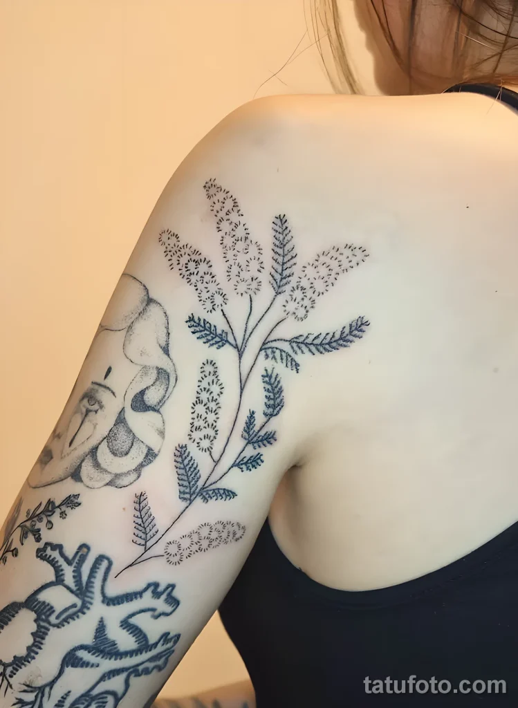 Пример татуировки с цветами Мимозы 2025 №41 - tatufoto.com