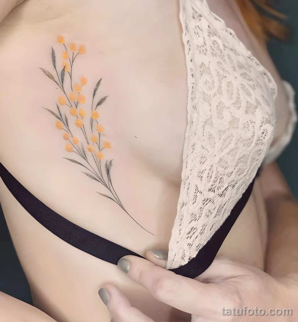 Пример татуировки с цветами Мимозы 2025 №42 - tatufoto.com