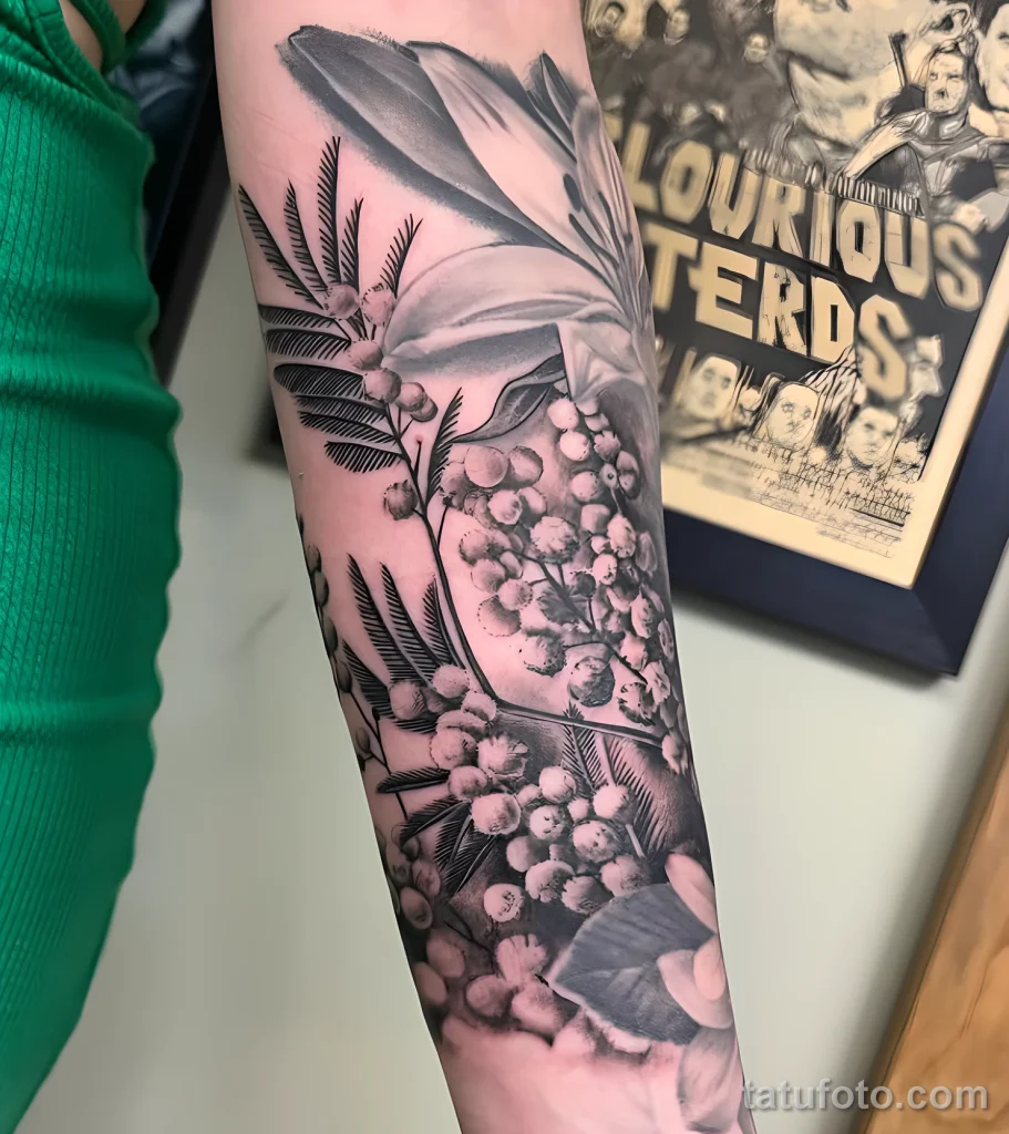 Пример татуировки с цветами Мимозы 2025 №47 - tatufoto.com