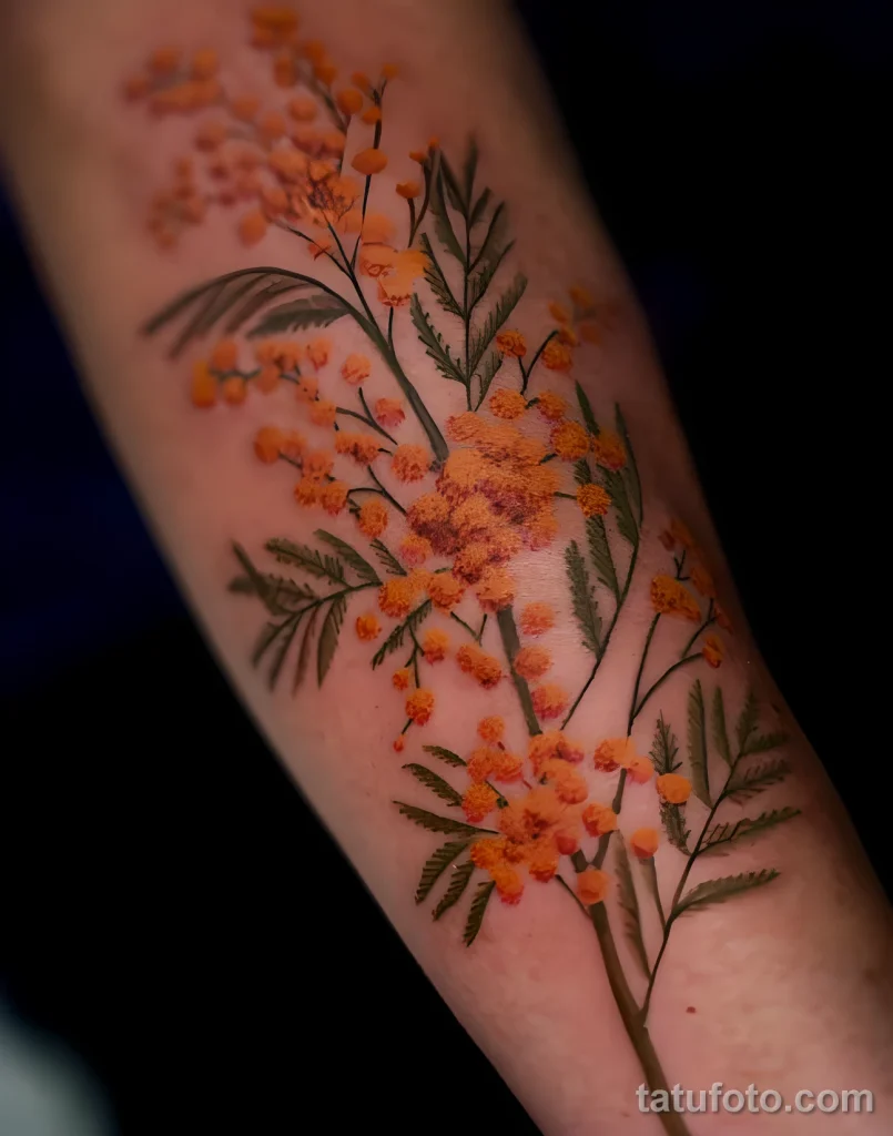 Пример татуировки с цветами Мимозы 2025 №55 - tatufoto.com