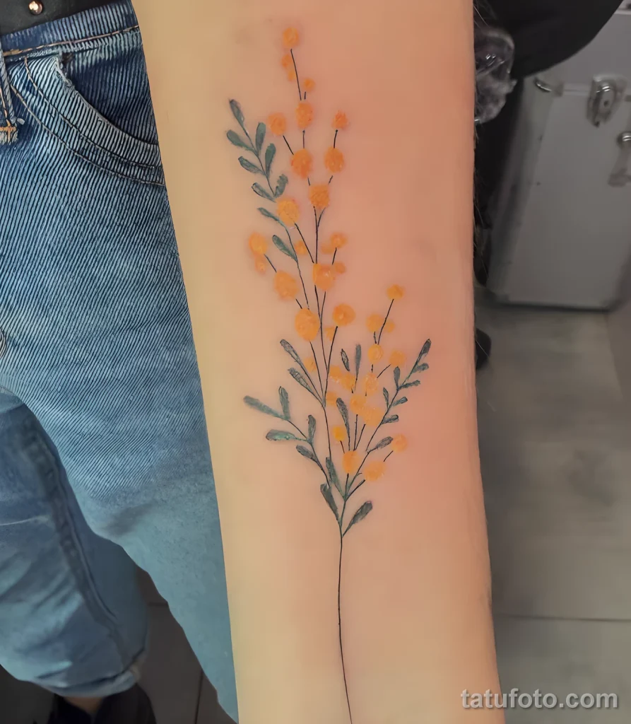 Пример татуировки с цветами Мимозы 2025 №56 - tatufoto.com