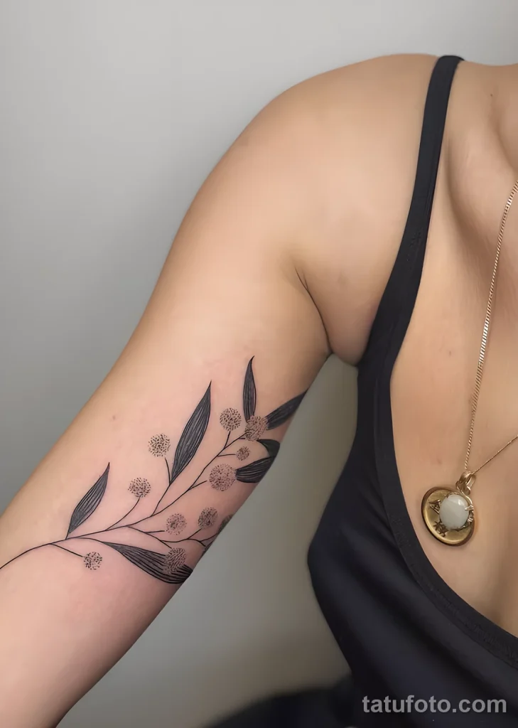 Пример татуировки с цветами Мимозы 2025 №59 - tatufoto.com