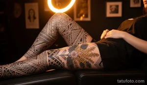 Пример татуировки с цветами Мимозы на теле девушки 2025 №11 - tatufoto.com