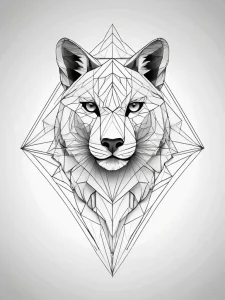 Эскиз татуировки в стиле low poly, представляющий собой геометрический узор и полигональную графику, для выбора концепции.