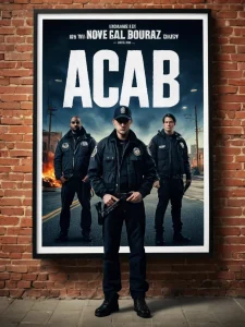 Постер в стиле поп-арт с надписью "ACAB" (All Cops Are Bastards) и изображением трех полицейских, символизирующий протест против полицейского произвола.