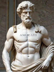 Изображение татуировки с фразой «Amor Fati» на латыни, выполненной готическим шрифтом, с акцентом на исторический контекст и философию стоицизма.
