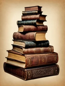 Фотография стопки старинных книг с кожаными переплетами. Идеально для любителей литературы и винтажного стиля.