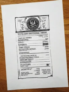 Фото татуировки: изображение древнего манускрипта с непонятными символами и текстом. Татуировка выполнена в стиле старинной гравюры.